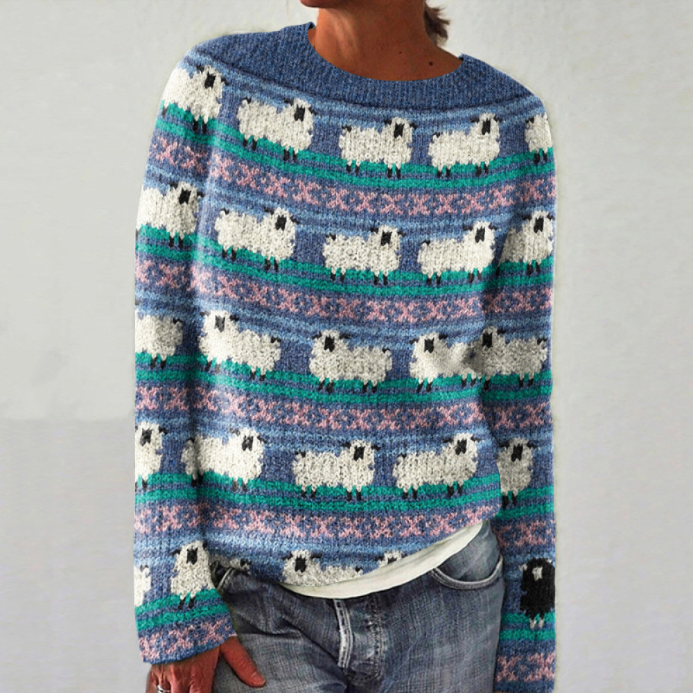 Women's Lovely Sheep Animal Cozy Round Neck Sweater