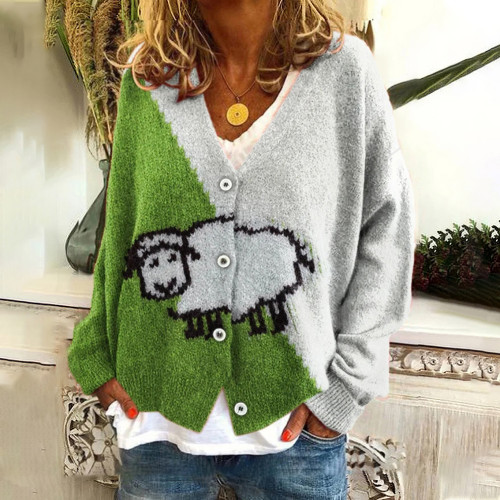 Women's Sheep Print Long Sleeve Cardigan