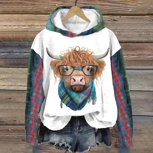 Women's Winter Highland Cow Print Casual Hooded Sweatshirt