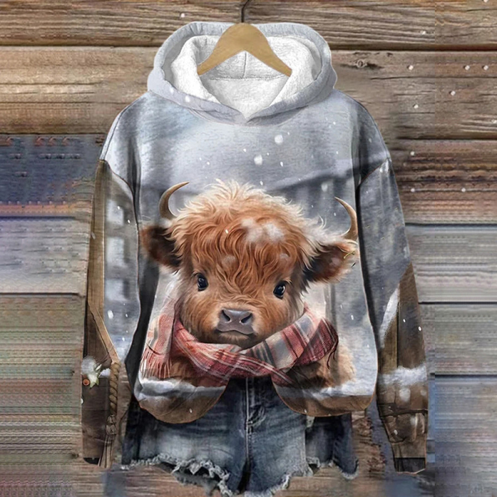 Women's Winter Highland Cow Print Casual Hooded Sweatshirt