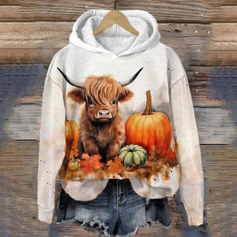 Women's Winter Highland Cow Print Casual Hooded Sweatshirt