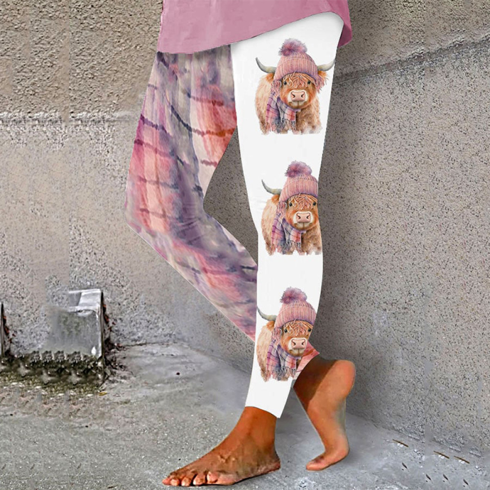 Women's Winter West Highland Cow Plaid Print Yoga Leggings