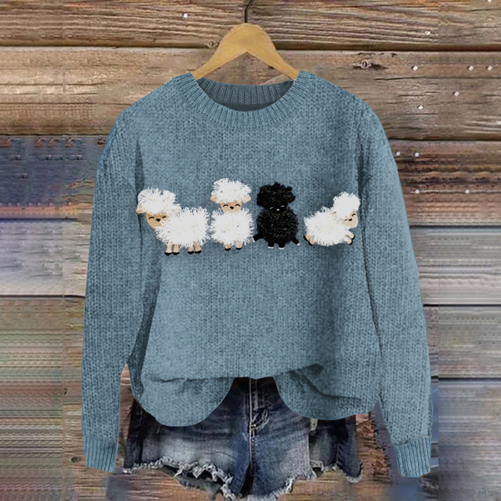 Woolpack Sheep Graphic Crew Neck Cozy Knit Sweater