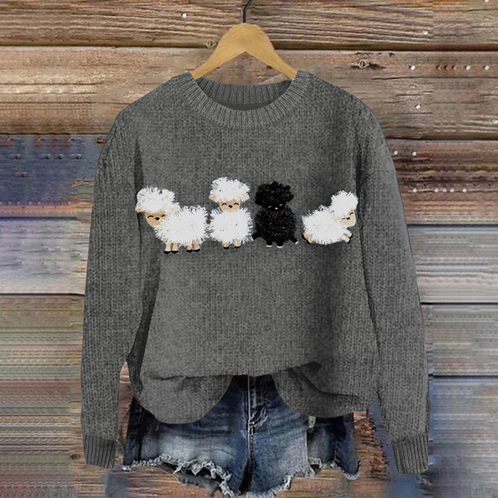 Woolpack Sheep Graphic Crew Neck Cozy Knit Sweater