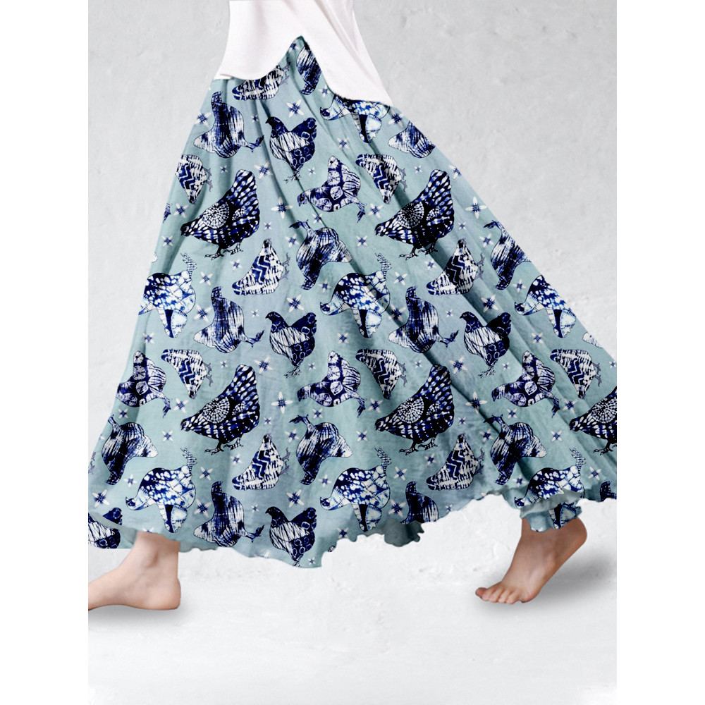 Yakei Shibori Art Linen Blend Flowy Wide Skirt