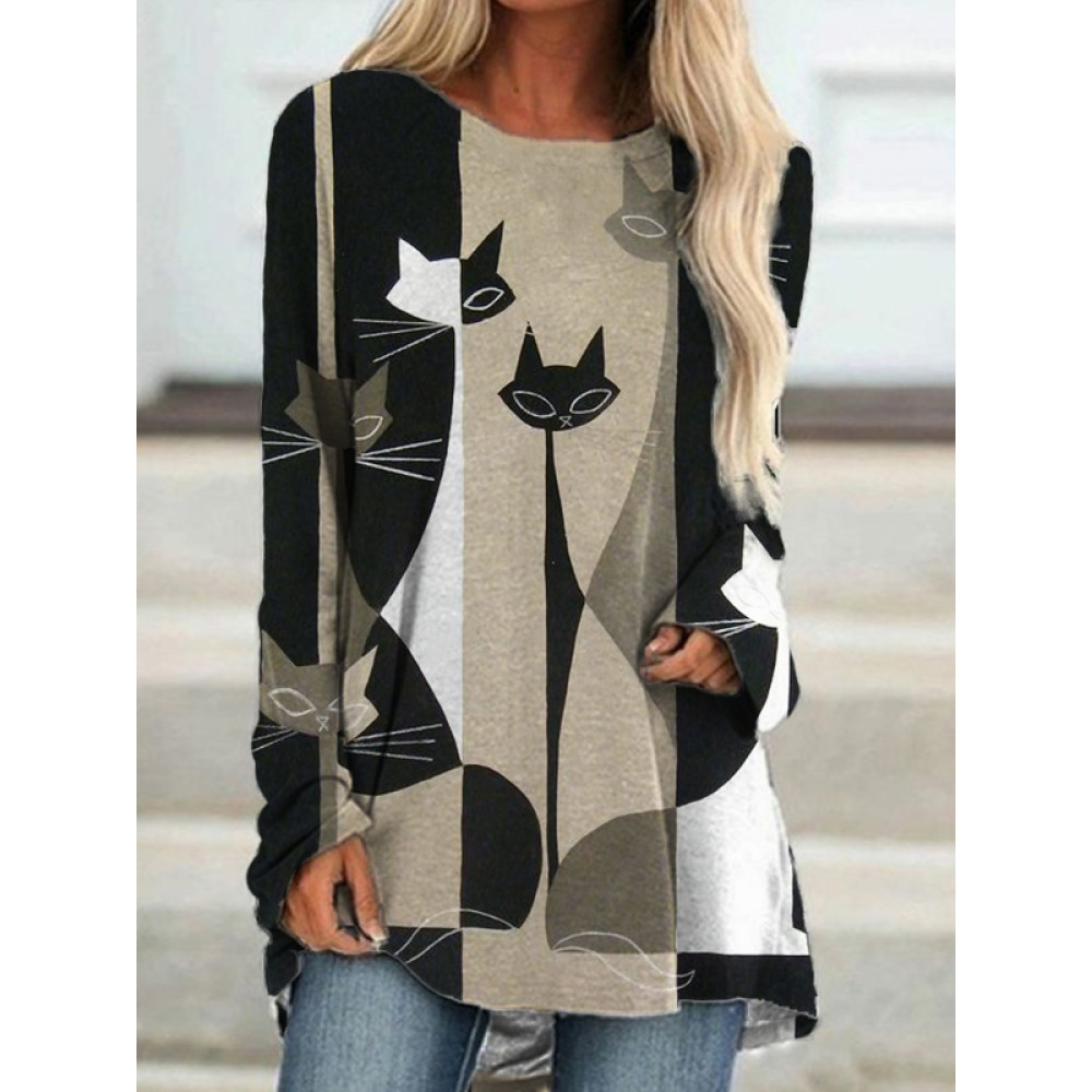 Black Cat Colorblock Art A Line T Shirt