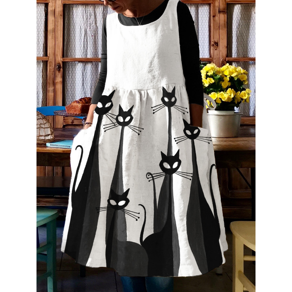 Black Cats Art Pinafore Midi Dress