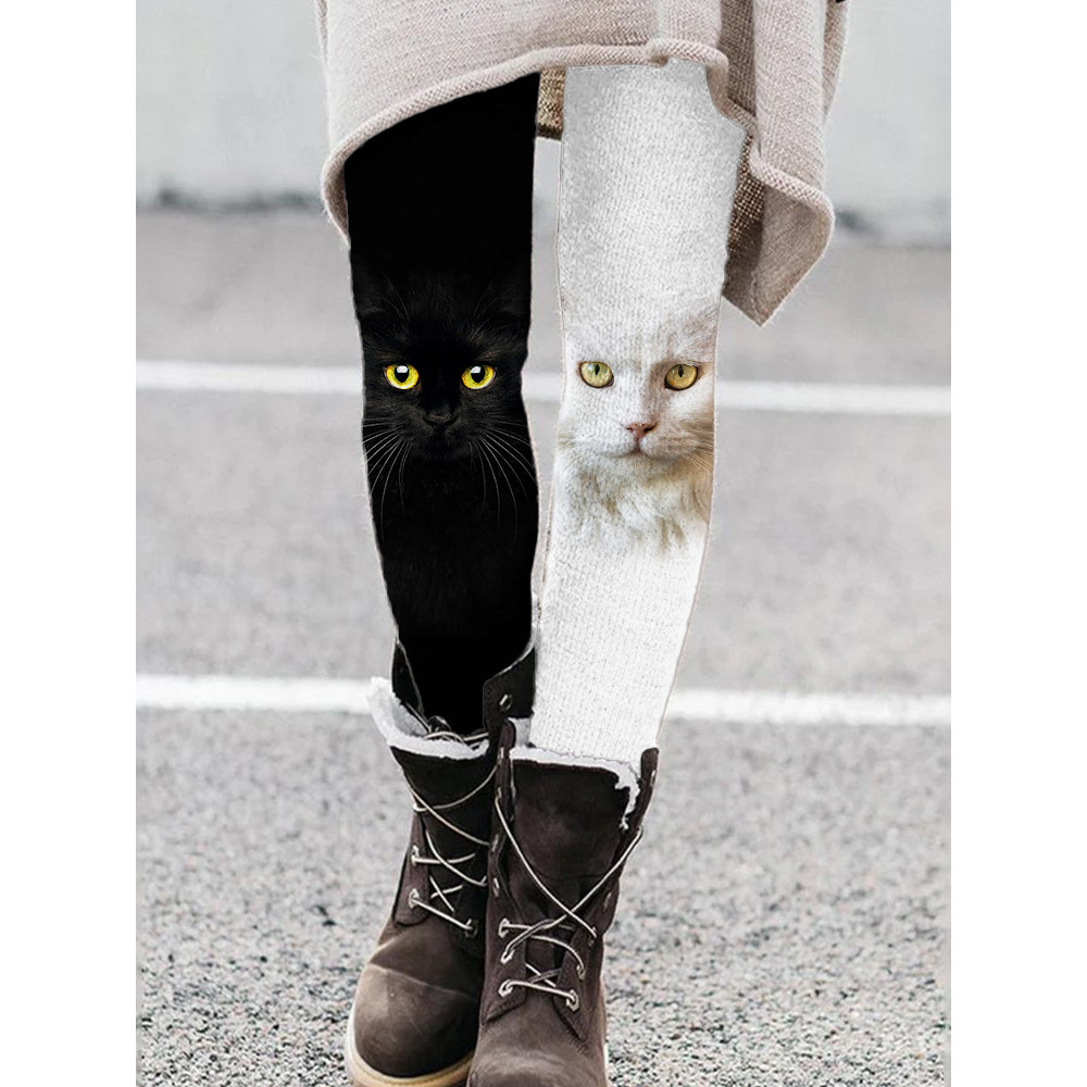 Black & White Cats Contrast Color Leggings