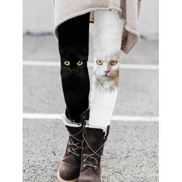 Black & White Cats Contrast Color Leggings