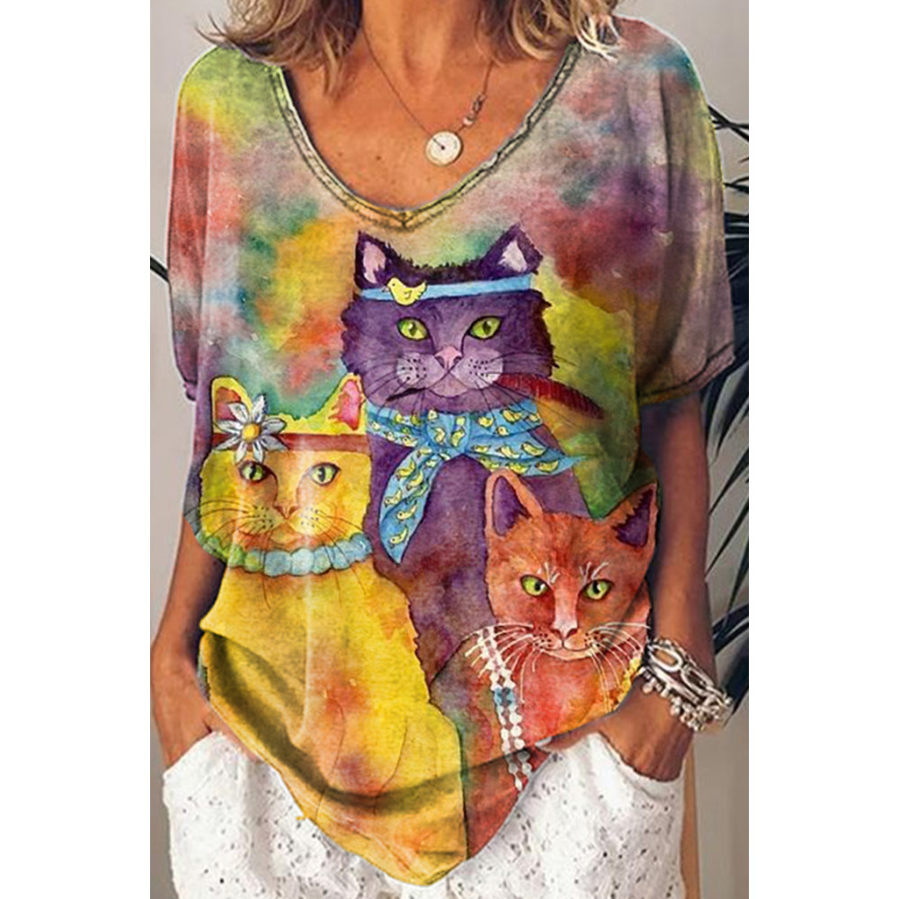 Cartoon Cat Print T-Shirt