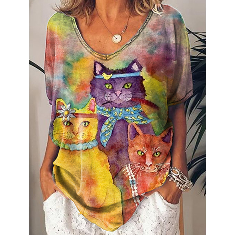 Cartoon Cat Print T-Shirt