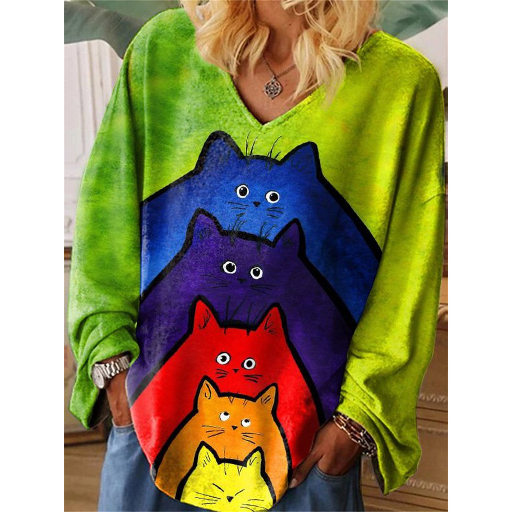 Colorful Cats Graphic Oversize T Shirt