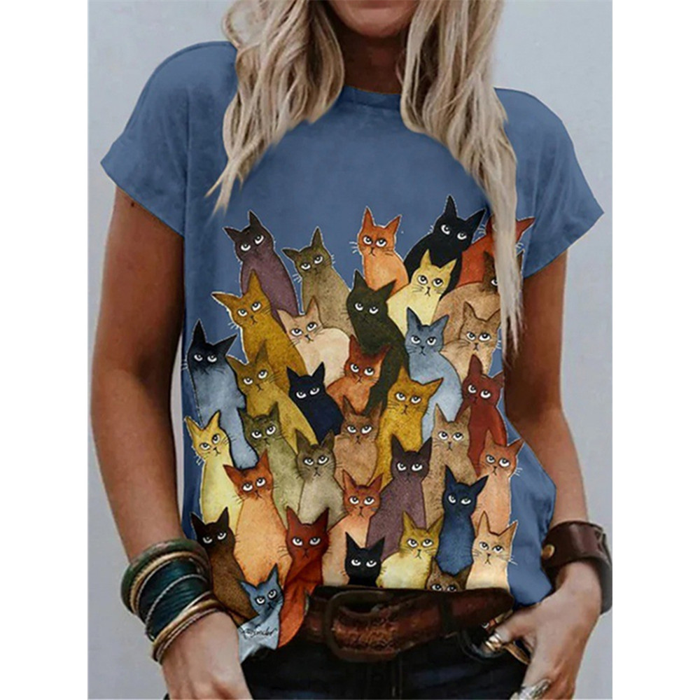 Colorful Crowded Cats Graphic T Shirt