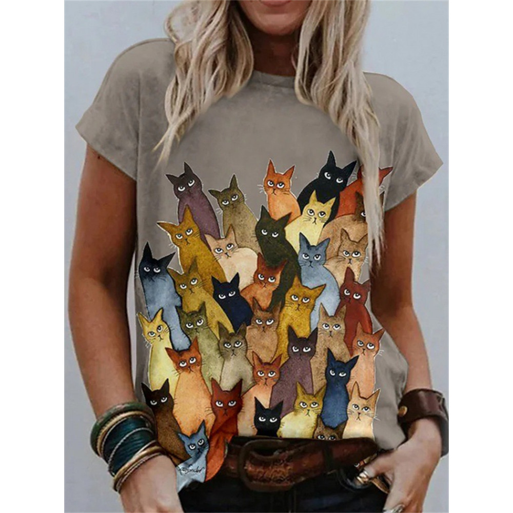 Colorful Crowded Cats Graphic T Shirt