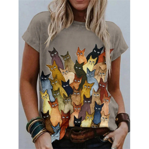 Colorful Crowded Cats Graphic T Shirt