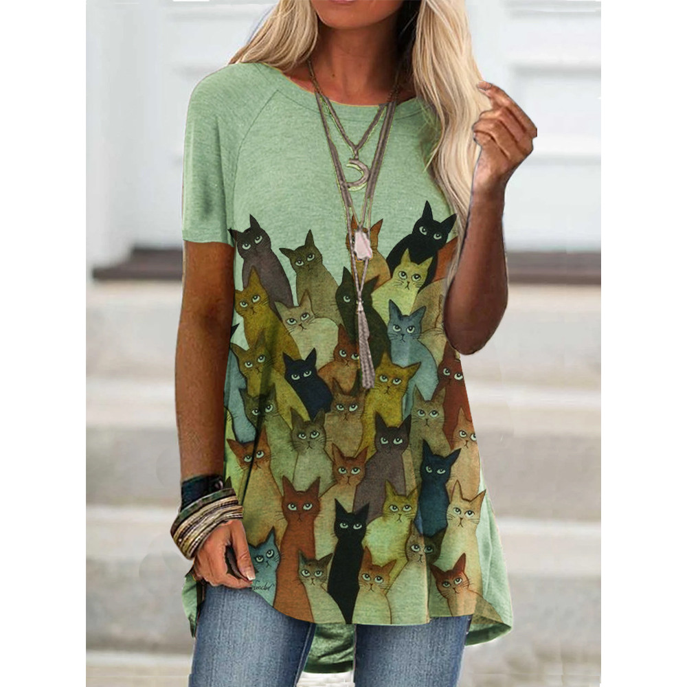 Crowded Cats Graphic A Line T Shirt