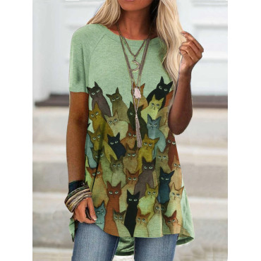 Crowded Cats Graphic A Line T Shirt