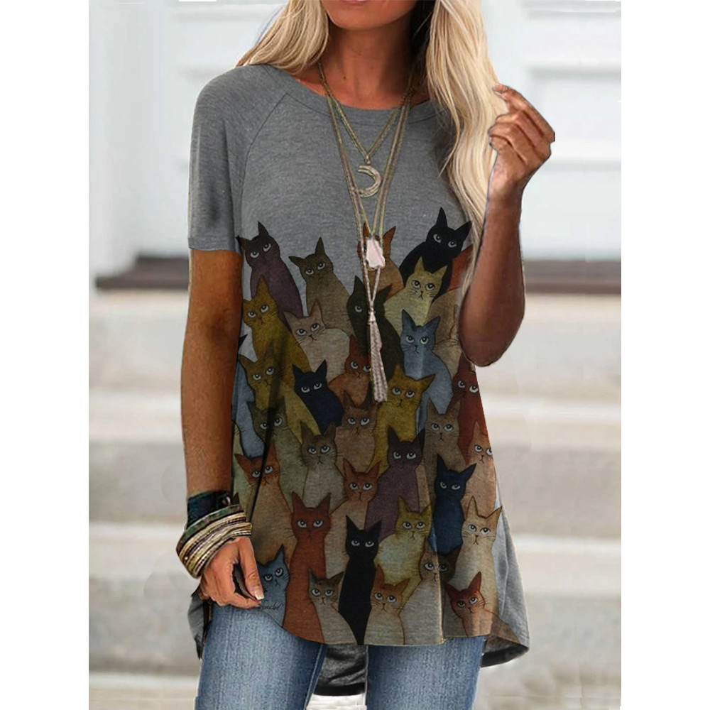 Crowded Cats Graphic A Line T Shirt