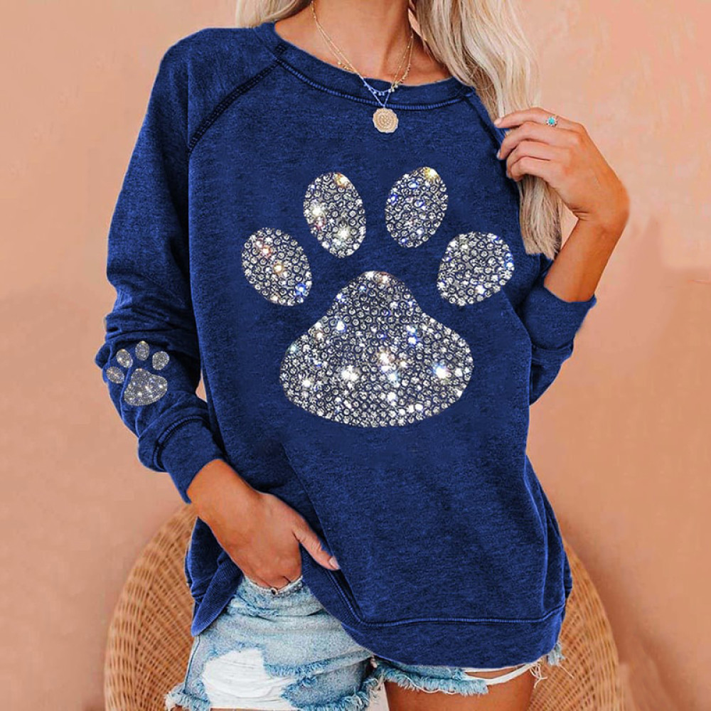 Dog Paw Print Long Sleeve Casual Sweatshirt