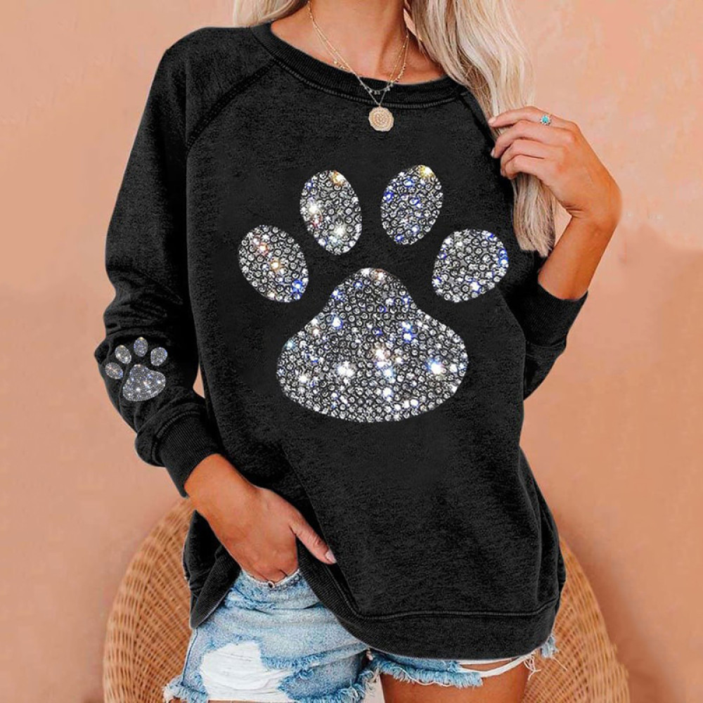 Dog Paw Print Long Sleeve Casual Sweatshirt