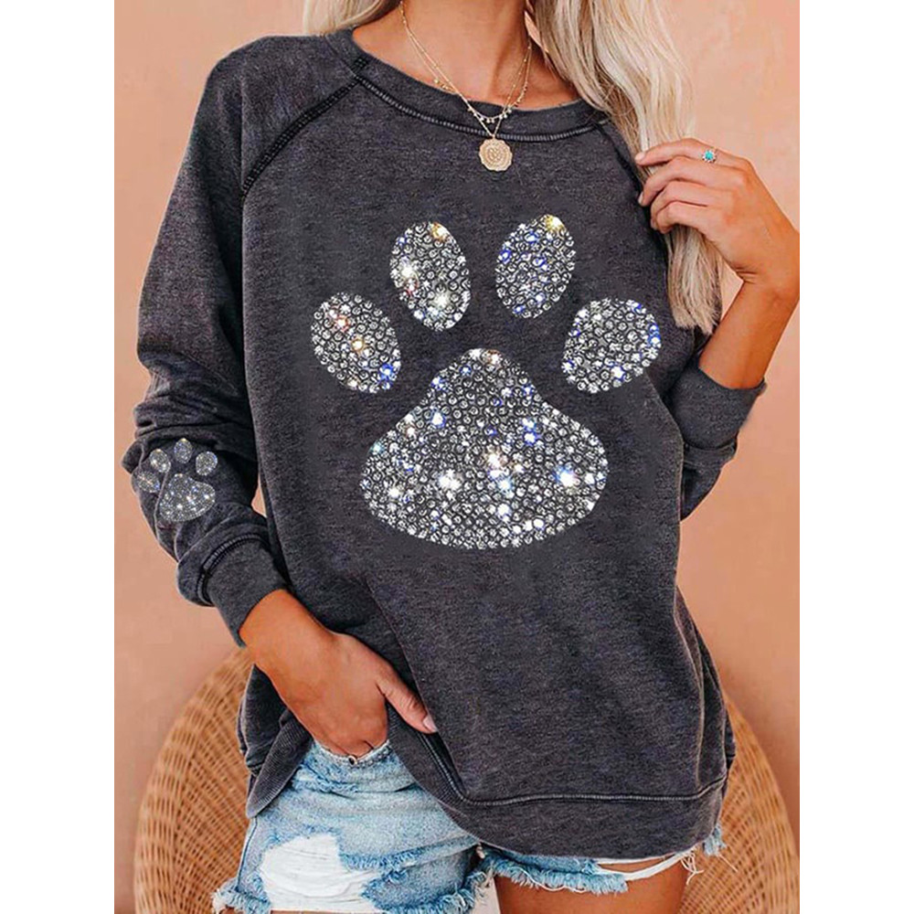 Dog Paw Print Long Sleeve Casual Sweatshirt