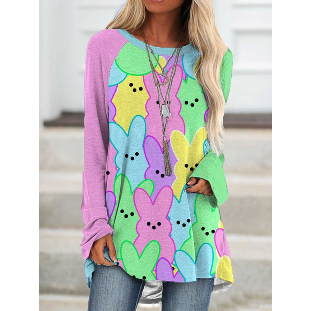 Easter Bunny Print Long Sleeve Casual Tunic