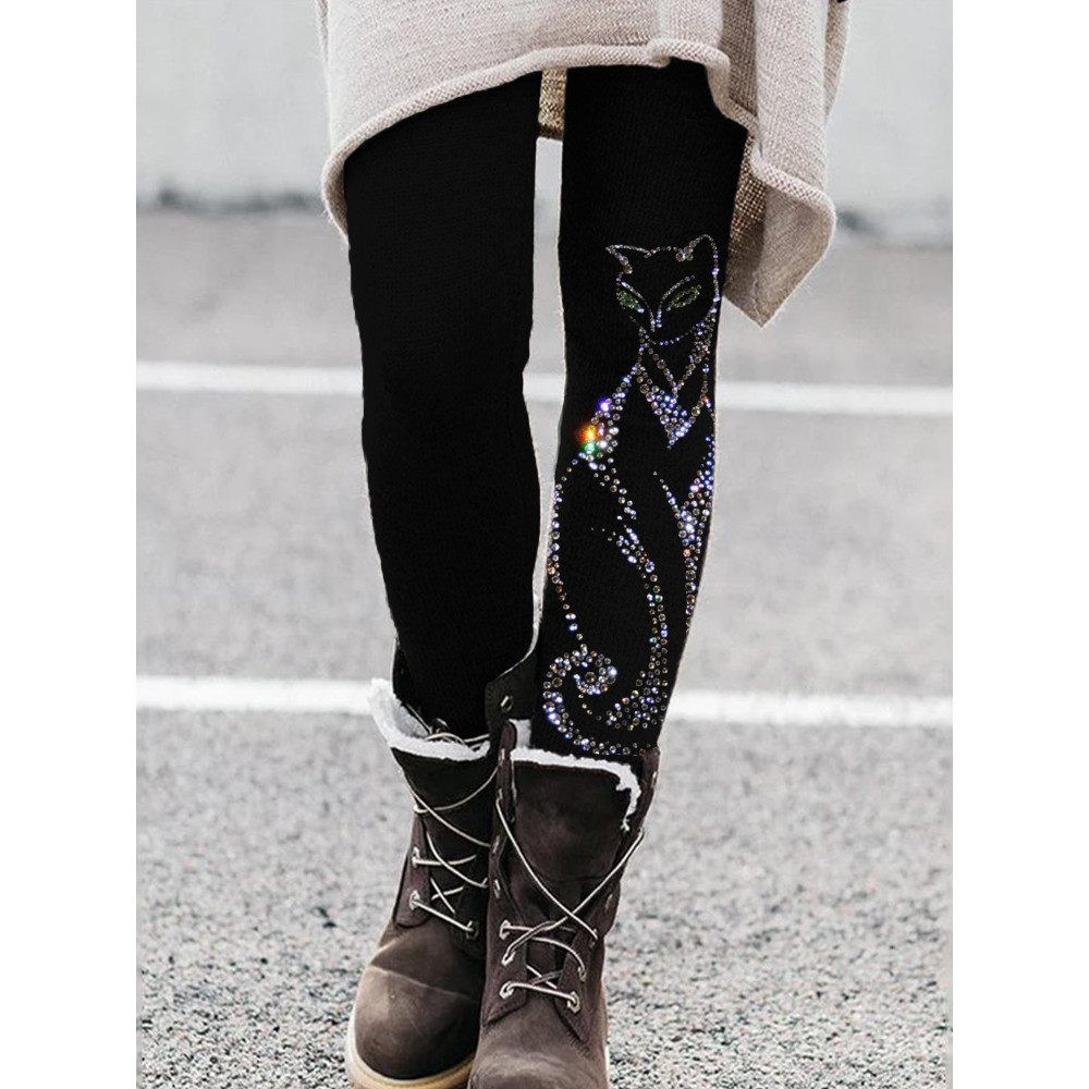 Elegant Cat Glitter Art Comfy Leggings