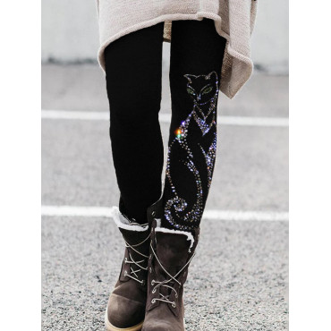 Elegant Cat Glitter Art Comfy Leggings