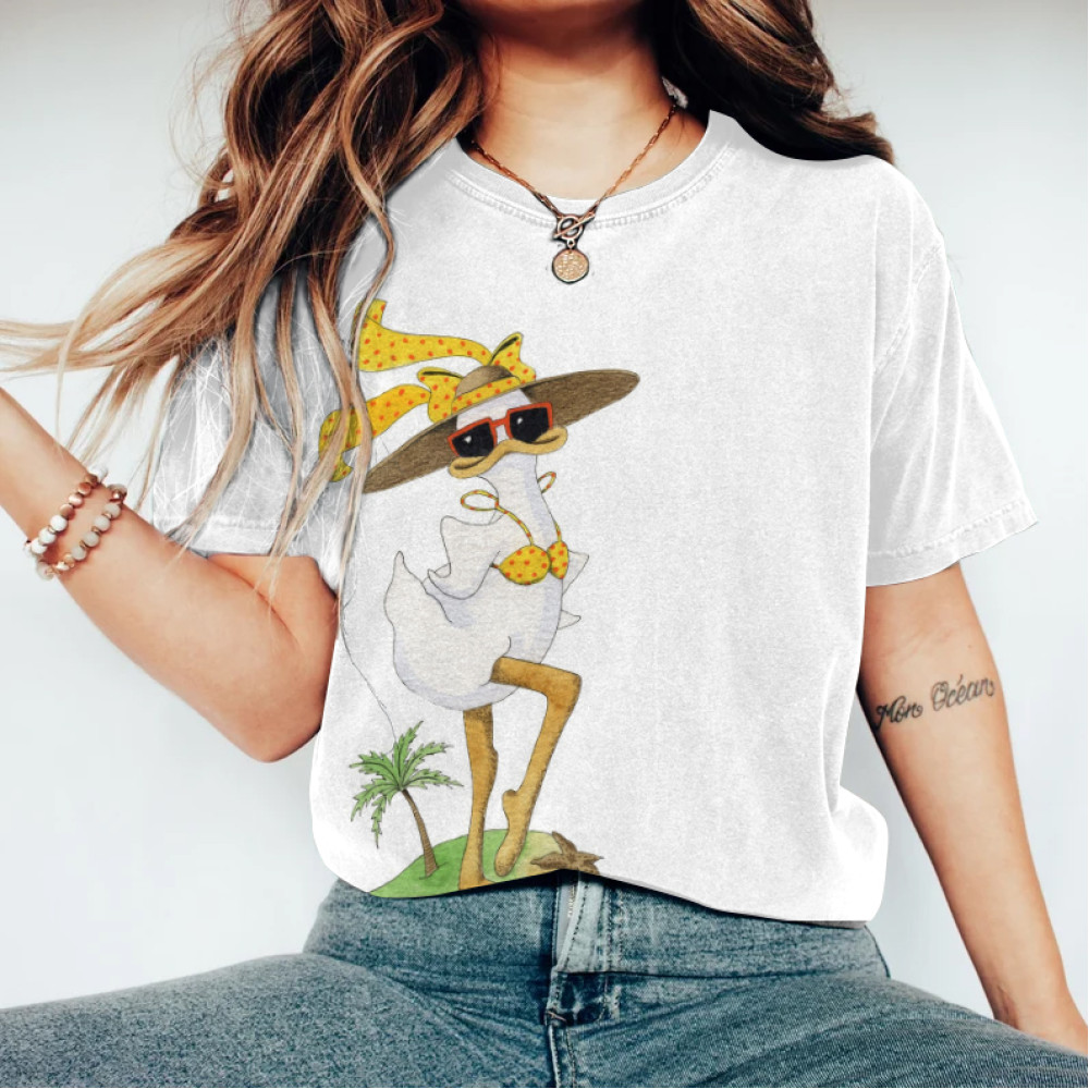Funny Bikini Duck Embroidery Pattern Cozy Vintage T-Shirt