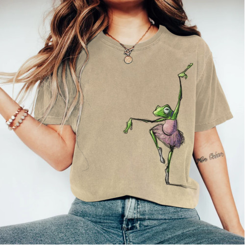 Funny Dacing Frog Embroidery Pattern Cozy Vintage T-Shirt