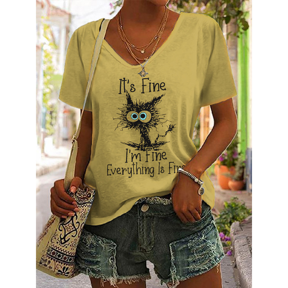 It's Fine I'm Fine Everything Is Fine Funny V Neck Short Sleeve T-Shirt