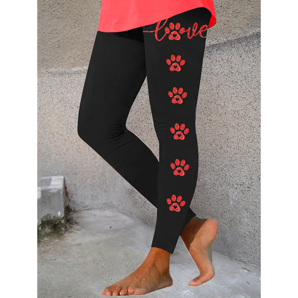Love Dog Paw Print Casual Leggings