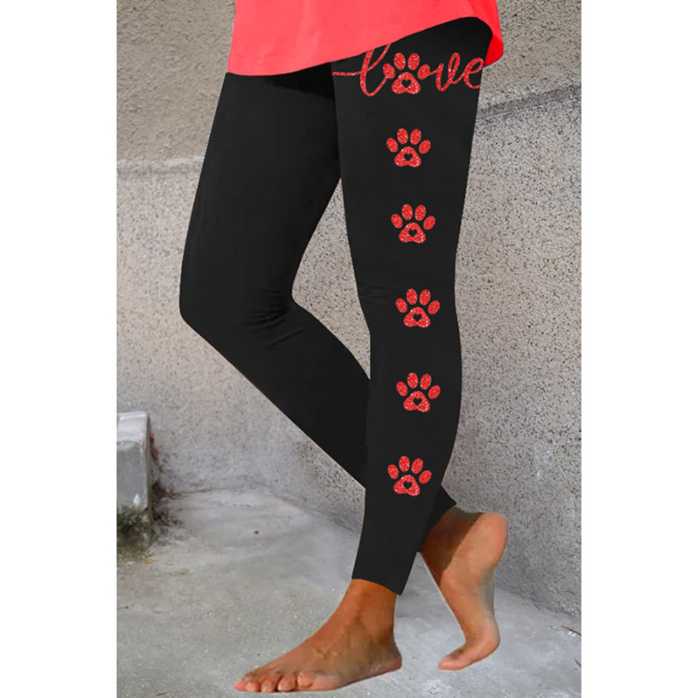 Love Dog Paw Print Casual Leggings