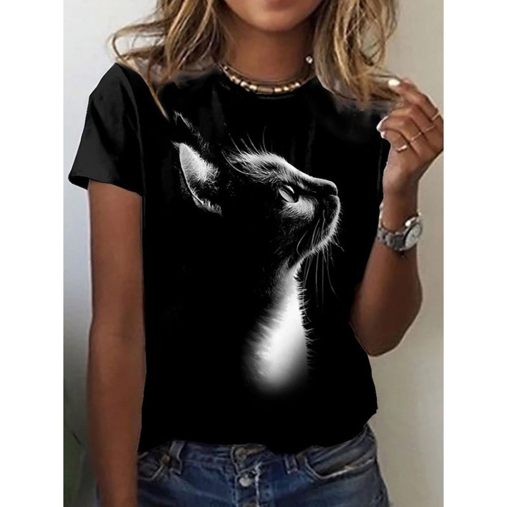Lovely Cat Print Casual Tee