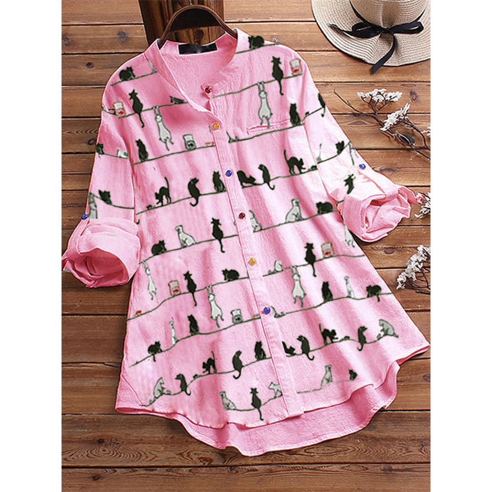 Lovely Cats Striped Casual Blouse