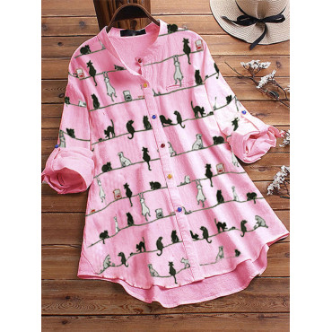 Lovely Cats Striped Casual Blouse