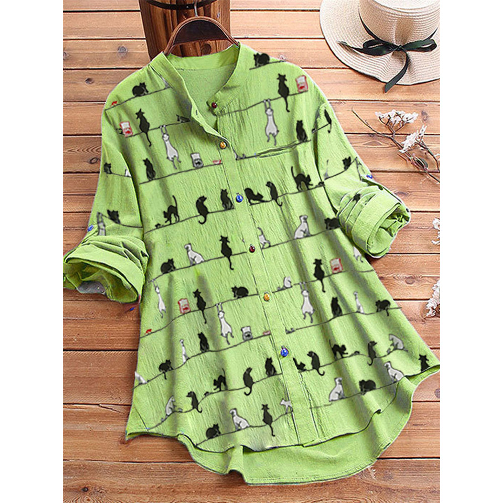 Lovely Cats Striped Casual Blouse