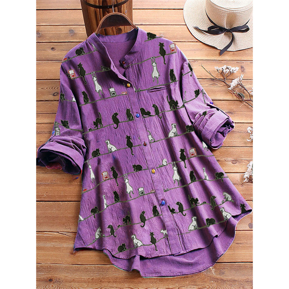 Lovely Cats Striped Casual Blouse