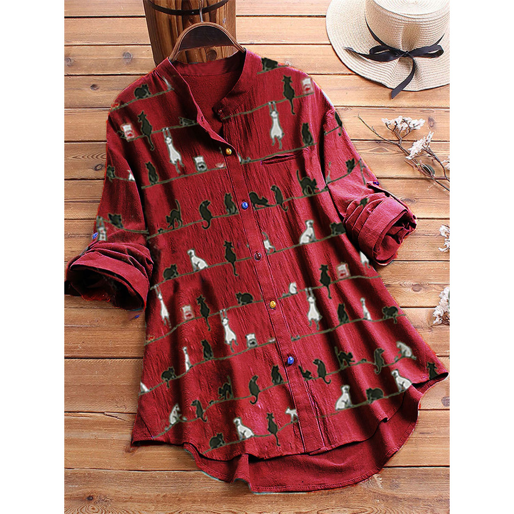 Lovely Cats Striped Casual Blouse