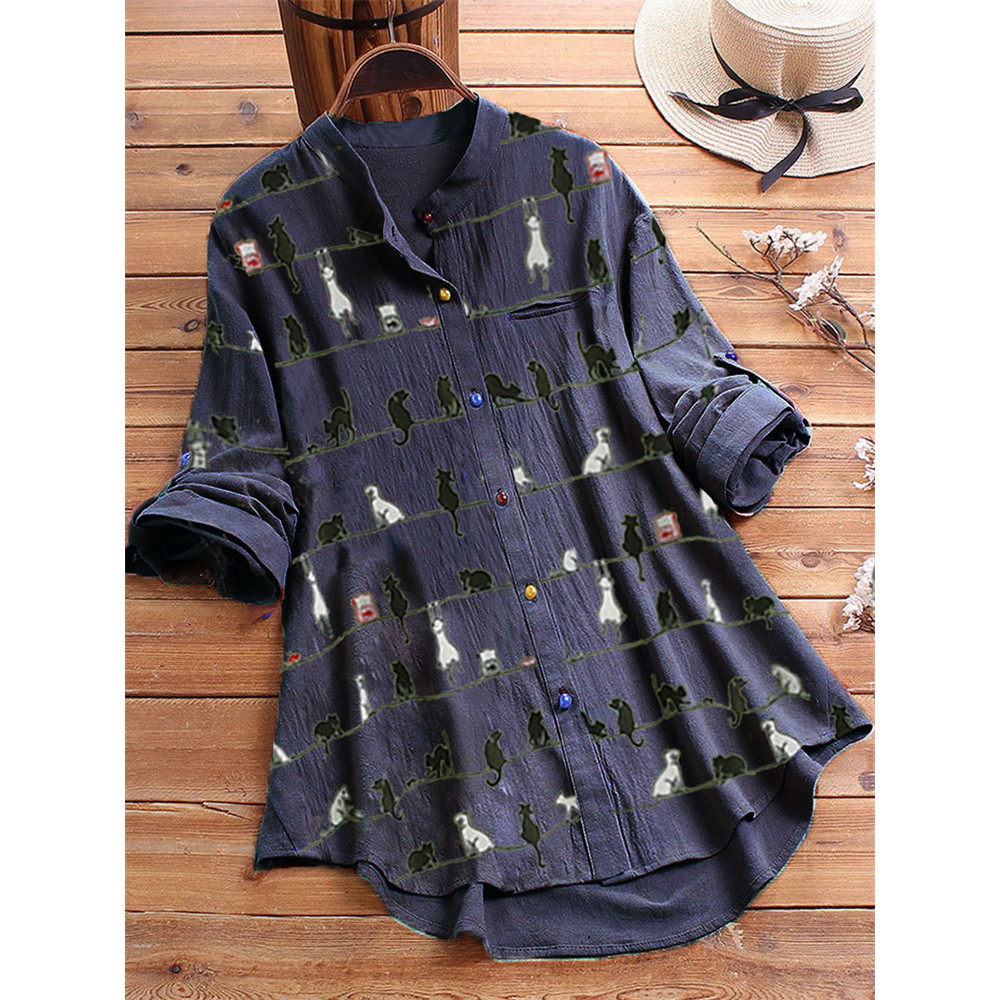 Lovely Cats Striped Casual Blouse