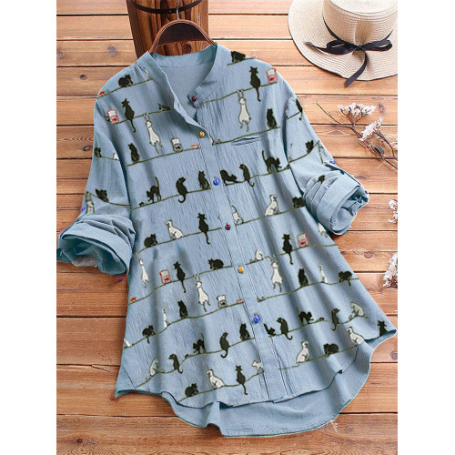 Lovely Cats Striped Casual Blouse