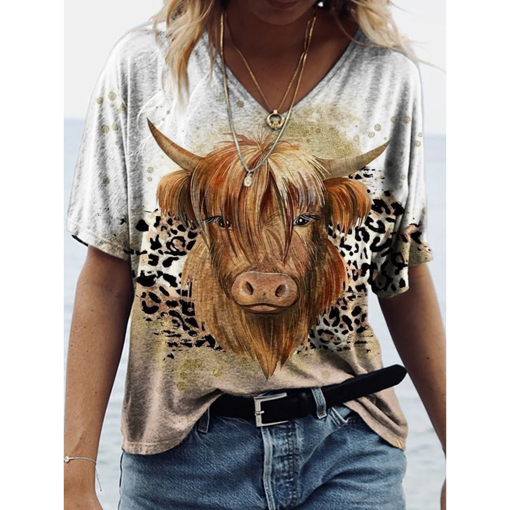 Lovely Cow Leopard Bleached Short Sleeve T Shirt