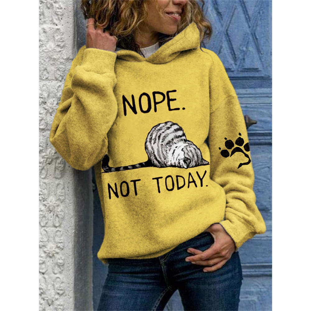 Nope Not Today Lazy Cat Print Long Sleeve Hoodie