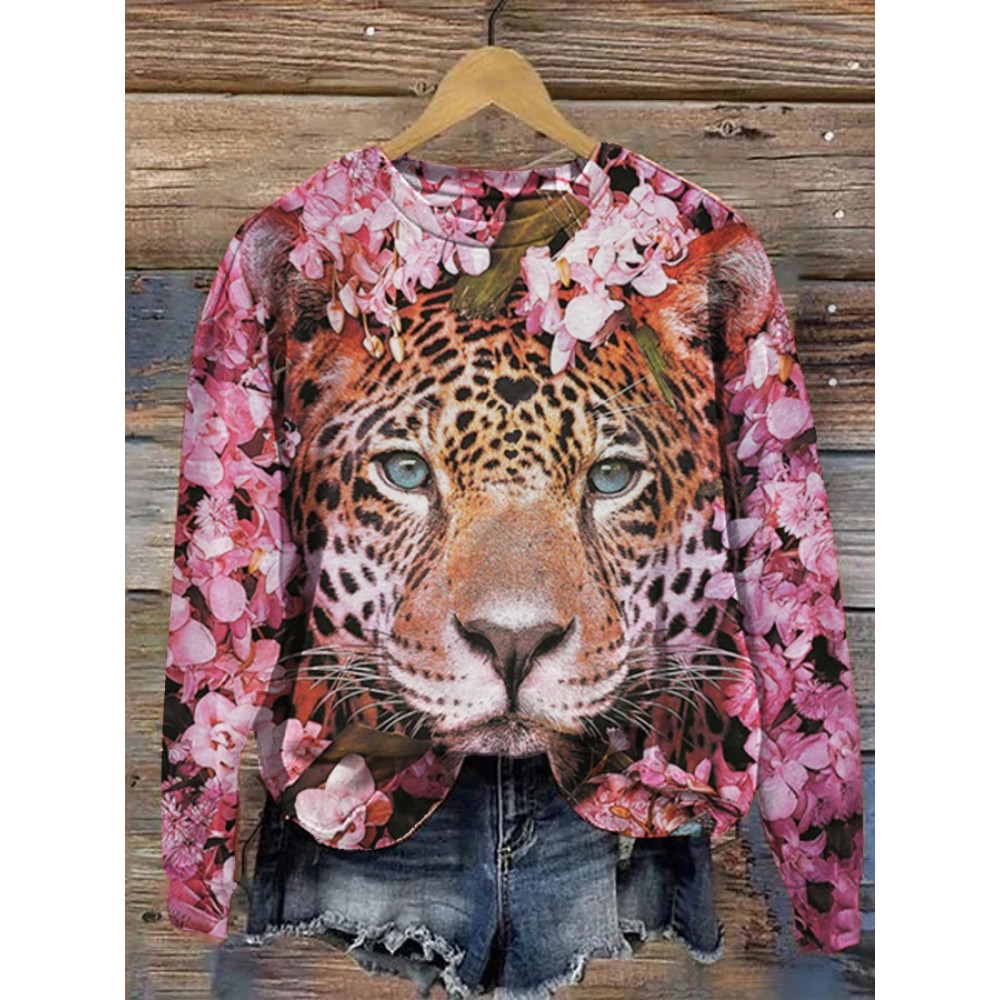 Petal Tiger Face Print Art Sweatshirt