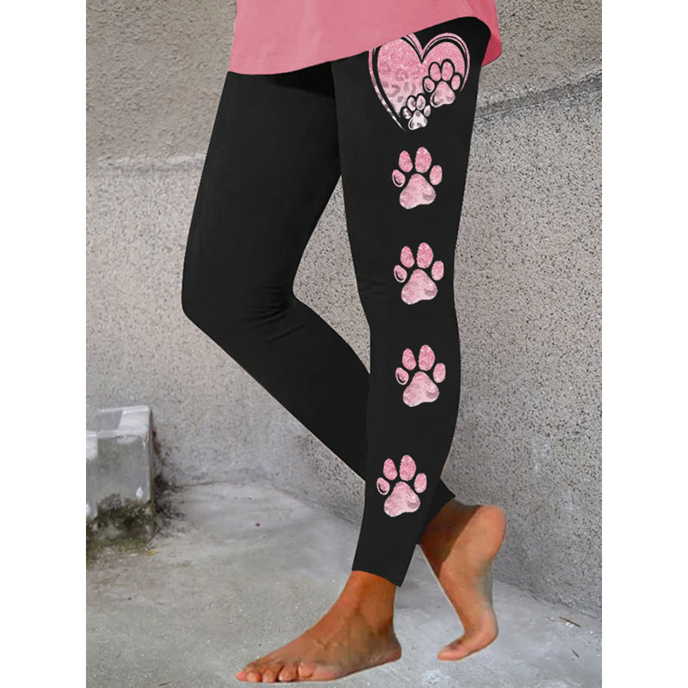 Skinny Sequined Leopard Paw Print Leggings