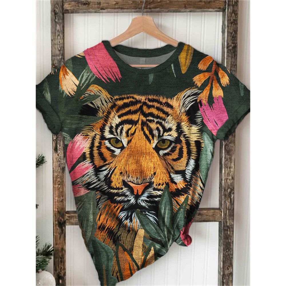 Tiger in Floral Forest Art Graphic T Shirt