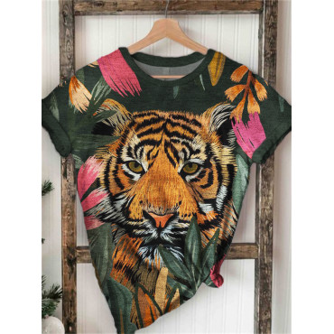 Tiger in Floral Forest Art Graphic T Shirt