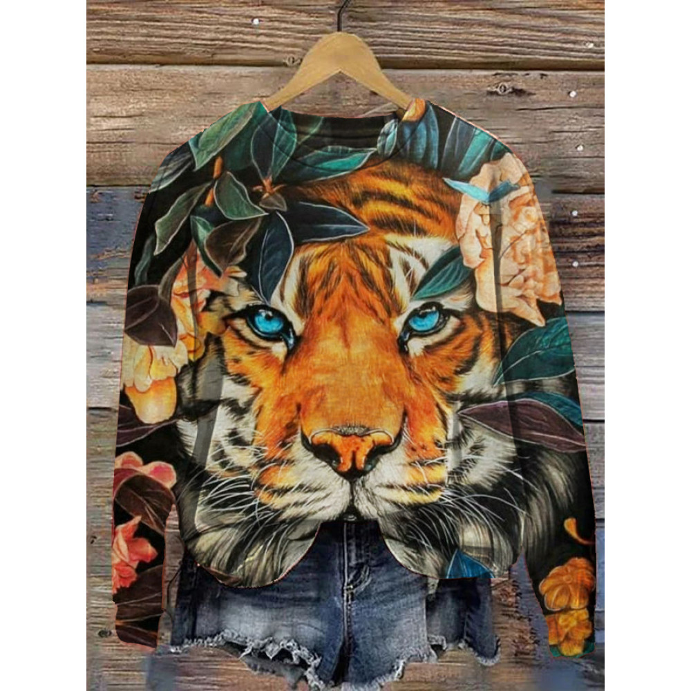 Tiger in Floral Forest Art Print Sweatshirt