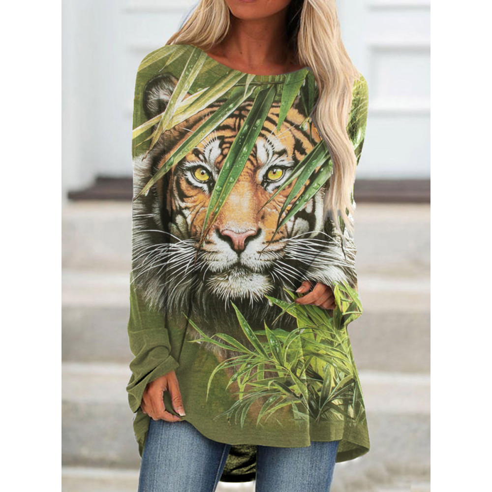 Tiger in the Forest Art Graphic A-Line T-Shirt