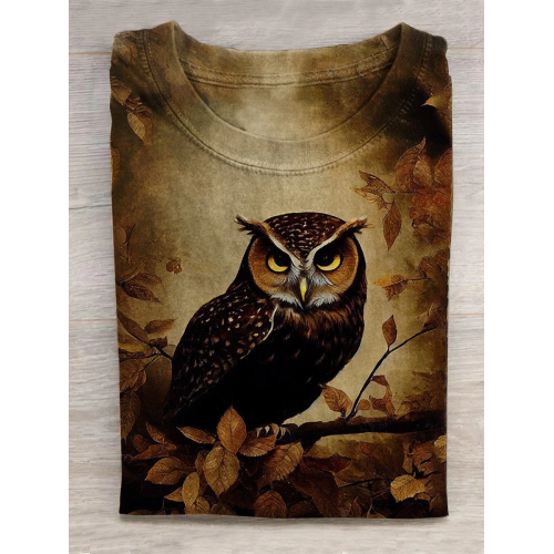 Unisex Halloween Owl Print Casual T-Shirt